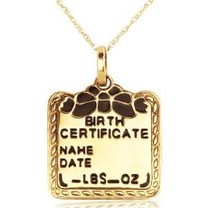  10k Yellow Gold Birth Certificate Pendant Jewelry