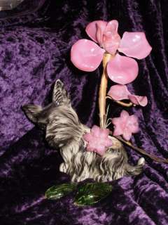   TERRIER SCOTTISH DOG GLASS LAMP LIGHT Pink Flower R SINGER  