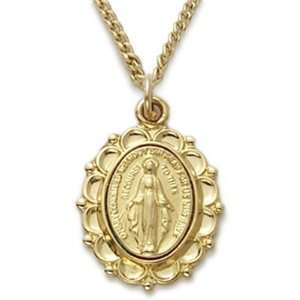 24K Gold Over Sterling Silver 3/4 Oval Engraved Miraculous Medal on 