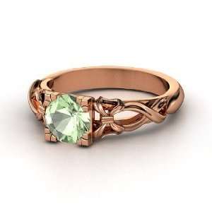    Ribbon Ring, Round Green Amethyst 14K Rose Gold Ring Jewelry