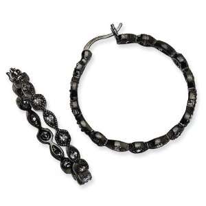  Black CZ Hoop Earrings in Sterling Silver: Jewelry