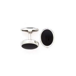  Silver & Onyx Oval Cuff Links