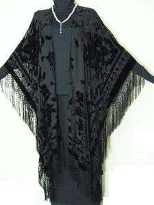   Duster Fringe Jacket Kimono Opera Coat Black Burnout Velvet Maya NEW