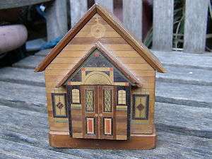 VINTAGE HAND CRAFTED WOODEN HOUSE TRINKET BOX MONEYBOX BANK  