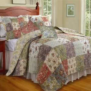  Blooming Prairie Floral Patched 3 Piece King Quilt Set 