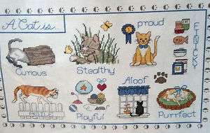 CROSS STITCH KIT   A CAT IS CURIOUS STEALTHY PROUD FINICKY AGILE 