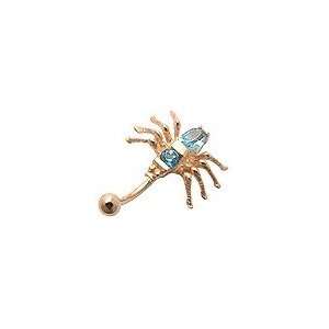Solid 14K Yellow Gold with Blue Topaz precious stones.Belly Button 
