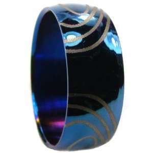  Blue & Gold Color Swirl Design Ring, Hypoallergenic Stainless Steel 