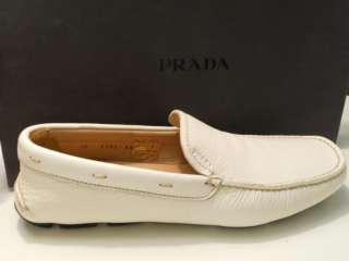 NIB NEW Shoes Mocassin Loafer Prada White Leather 100% Autenthic TG 6 