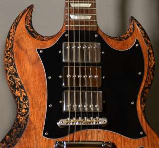Custom Customized Gibson SG Hand   engraved, 3 pickup, Maestro Lyre 