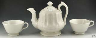   English 3 Pc Porcelain Creamware Tea Set: 1 Small Teapot & 2 Teacups