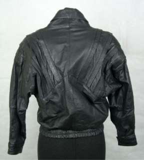 Vintage DAVIS FINA Womens Ladies Black LEATHER Coat Jacket size M 