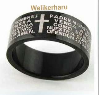BLACK Fashionable Cross Bible Titanium Steel Ring 5size  