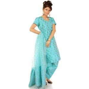  Azure Kora Silk Banarasi Salwar Kameez   Cotton Silk 