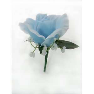  Light Blue Silk Rose Boutonniere 