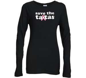 Womens Save The Ta Tas Pink Ribbon Graphic Long Sleeve T Shirt 