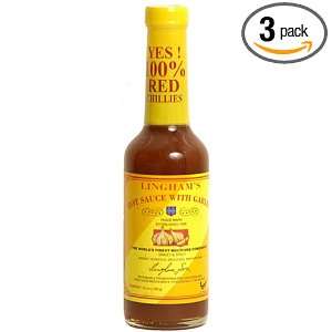 Linghams Hot Sauce With Garlic, 12 Ounce Bottle (Pack of 3)  