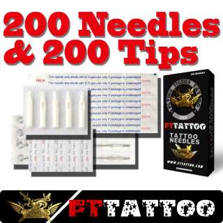 pick 200 Tattoo needles and 200 plastic tips kit Fttattoo