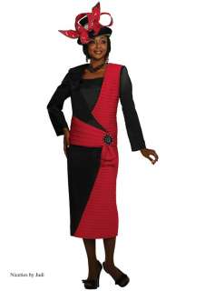 Tango 4712 Womens Red + Black Church Dress Skirt Jacket 3 pc Suit 