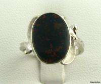 BLOODSTONE RING   Solid 10k White Gold Oval Solitaire 14X10mm Estate 