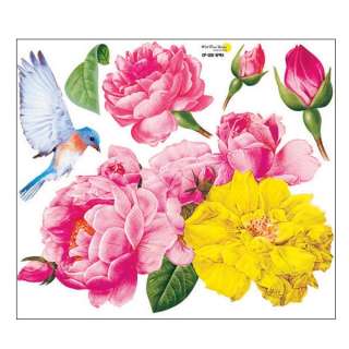 Camellia Flowering Tree & Birds Adhesive Removable Wall Decor Accents 
