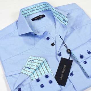 BOGOSSE MATT A 85 (2)(Sm) Blue Stunning Jacquard Woven Sport Shirt NWT 