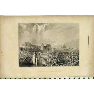   Lunatic Asylum Lincoln 1835 Garden Watkins Old Print