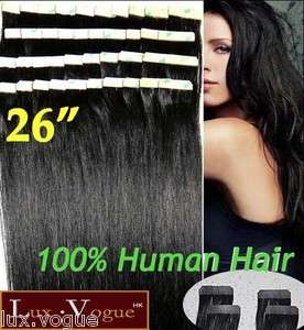 26 40pcs 100% Human Hair 3M Tape in Extensions Remy #1B  