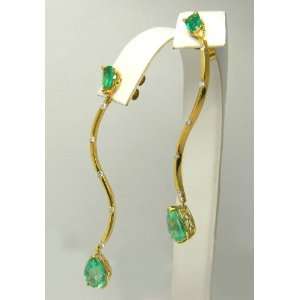   Custom Colombian Emerald & Diamond Dangle Earrings 