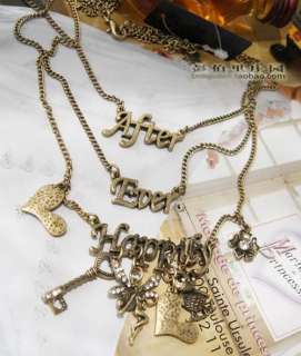 Bronze Retro Mixed Charms 3 layers Letters Key Vintage Necklace Z915 