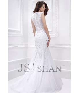 Jsshan Swarovski Crystal Applique Lace Mermaid Bridal Gown Wedding 