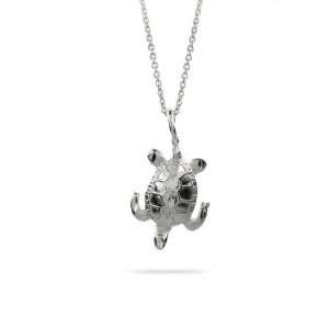 Swimming Sterling Silver Sea Turtle Pendant Length 18 inches (Lengths 