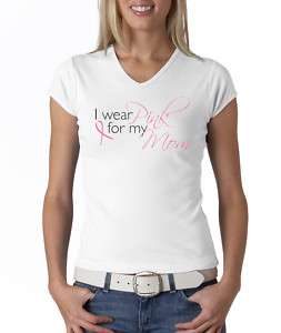 Breast Cancer FOR MY MOM V Neck Juniors Tee T Shirt  