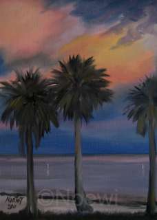 SUNSET SHORE original oil painting NOEWI seascape landscape tropical 