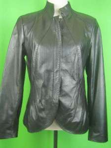 TAHARI Supple Black Leather NEW Zip Front Lined Jacket M  