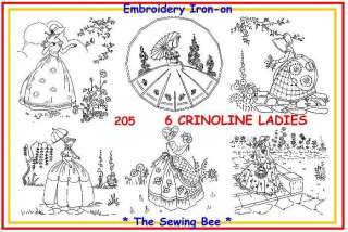 205 ~ 6 Crinoline Ladies Embroidery Transfer patterns  