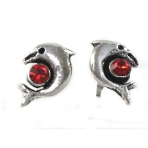 Super Cute Tomas Red Crystal Dolphin Charm 925 Sterling Silver Stud 