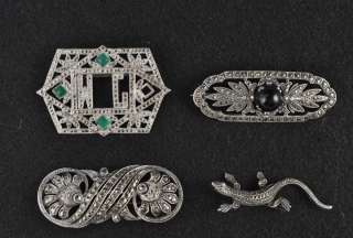 Marcasite Pins/Brooches Sterling Vintage Chrysoprase  