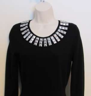Tory Burch Suplice Pailette Black sweater dress S 4 6 New Small silver 