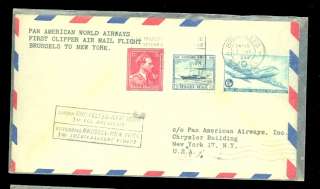 Pan Am First Flight Cover Brussels to New York  