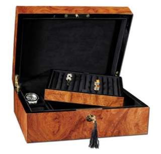 New Bubinga Burl Wooden Cuff Link Watch Jewelry Box  