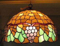 ANTIQUE HANGING ART NOUVEAU STAINED GLASS LAMP SHADE  
