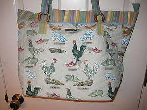 ISABELLAS JOURNEY STRUTTIN FEATHERS SHOES & CHICKENS CARPET TOTE BAG 
