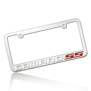  Camaro SS White and Red Word Chrome Metal License Frame 