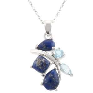   Silver Lapis and Blue Topaz Abstract Pendant Necklace, 18 Jewelry
