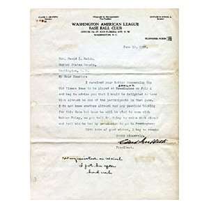  Clark Griffith Autographed / Signed Letter: Sports 