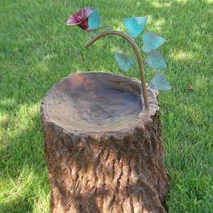  Birds Choice Sassafrass Stump Bird Bath With Ivy Leaf 