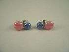 VINTAGE SILVER TONE SCREW BACK PINK & BLUE PASTEL BUTTO