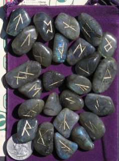 MD LABRADORITE RUNES 25 Elder Futhark runestones gold  