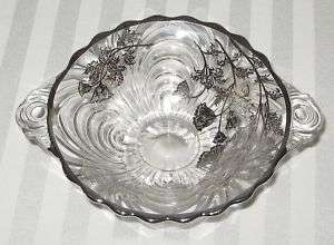 Cambridge Caprice Low Compote Flanders Silver Overlay  